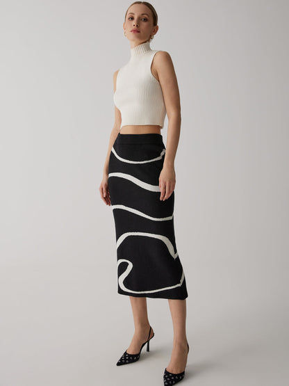 Wave Pattern Graceful Knit Midi Skirt