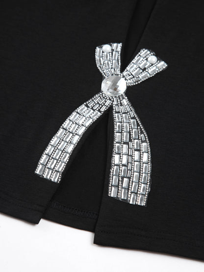 Rhinestone Bow Graceful Decorated Top