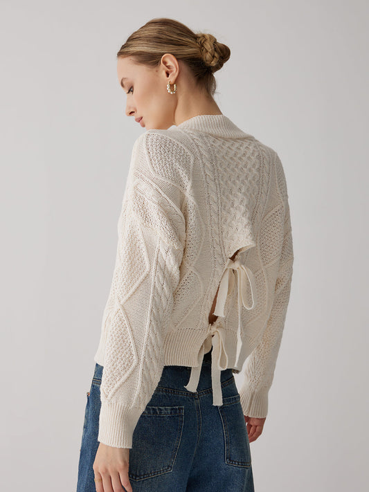 Cable Knit Graceful Tie Back Sweater