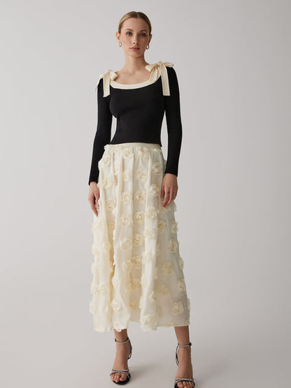 Floral A-Line Graceful Midi Skirt