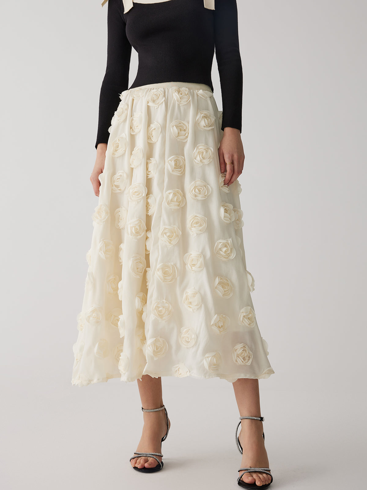 Floral A-Line Graceful Midi Skirt