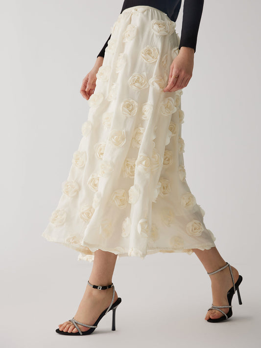 Floral A-Line Graceful Midi Skirt