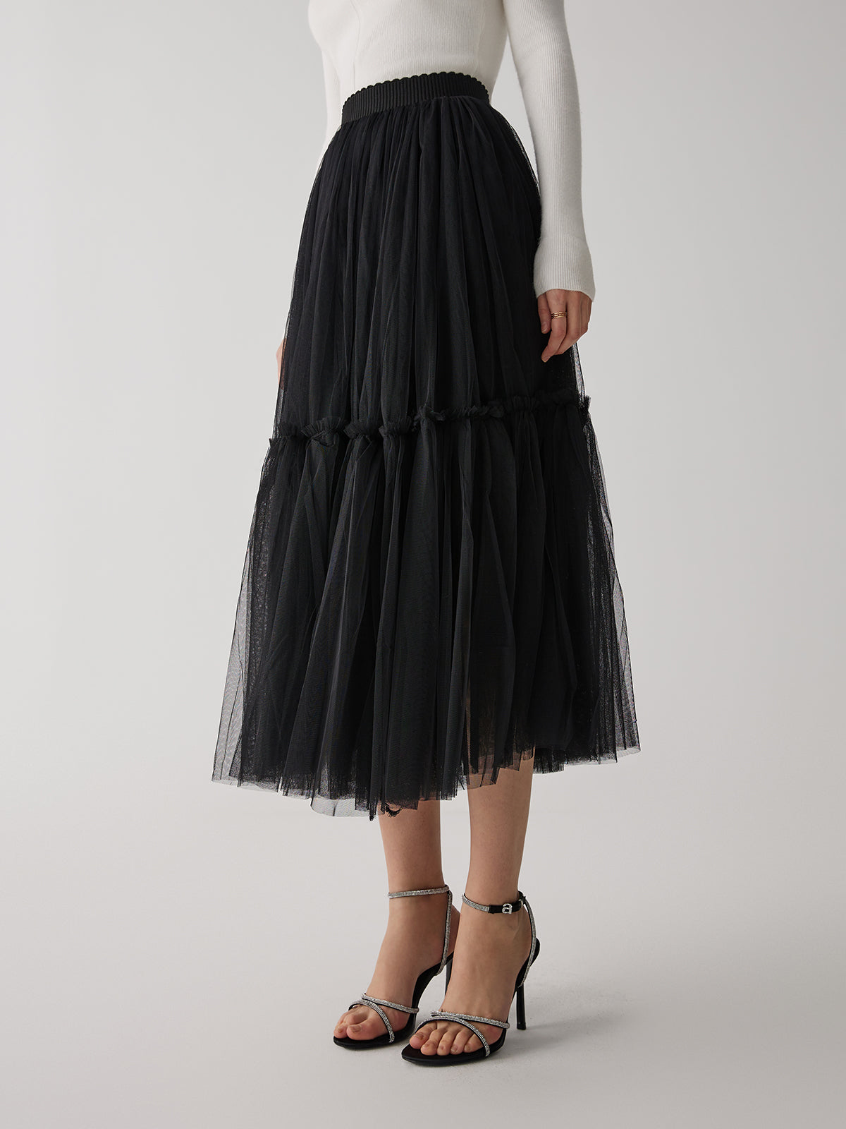 Solid Mesh Graceful Midi Skirt