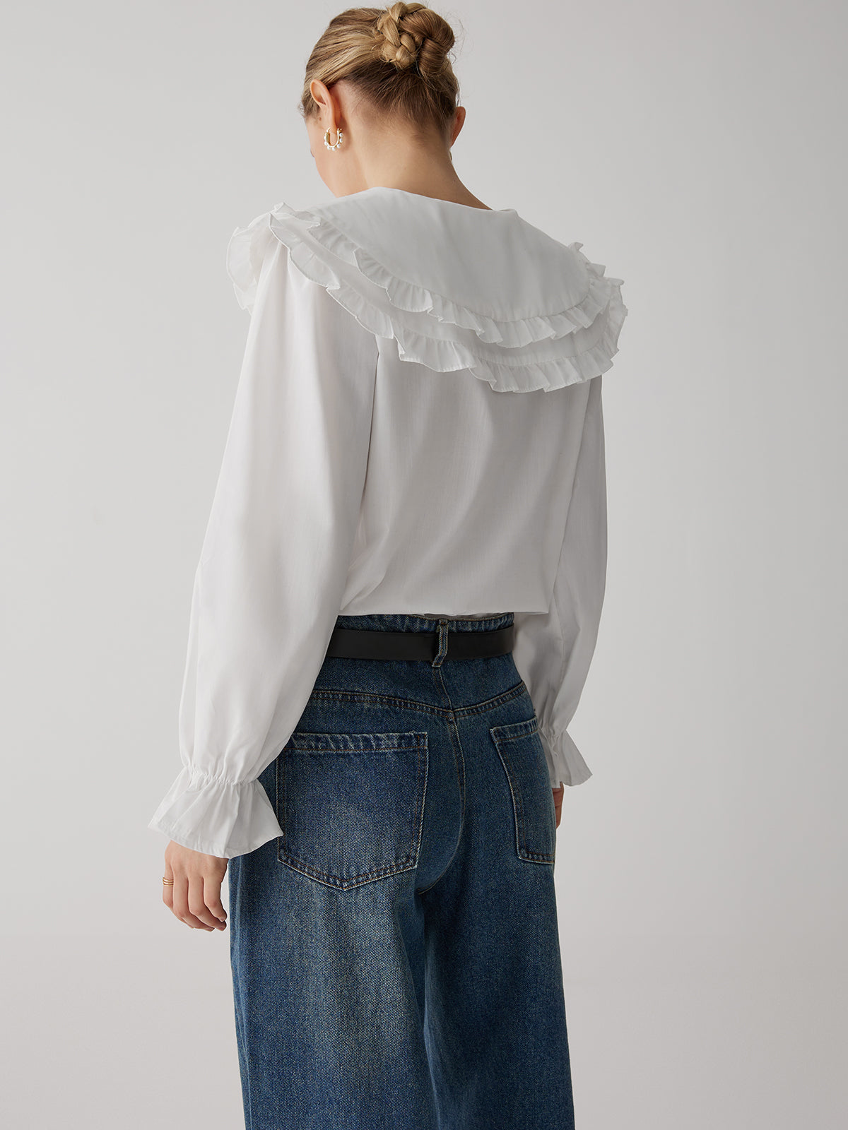 Oversized Lace Collar Trendy Button Ruffle Shirt