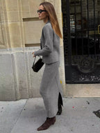 Solid Knit Split Trendy Maxi Sweater Skirt Sweaters L