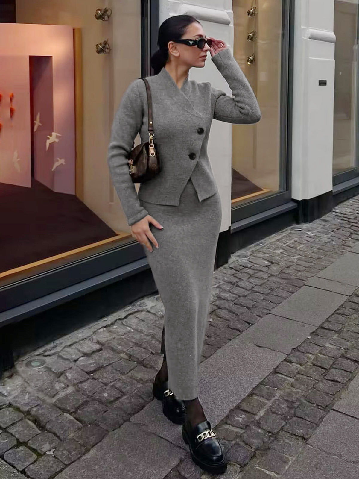 Solid Knit Split Trendy Maxi Sweater Skirt Sweaters L