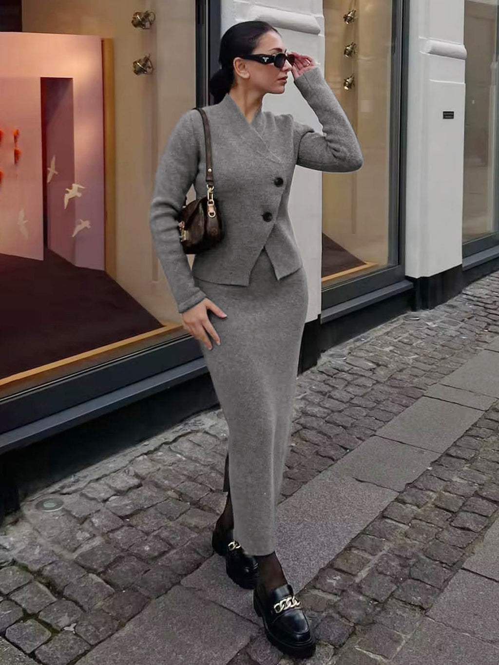 Solid Knit Split Trendy Maxi Sweater Skirt Sweaters L