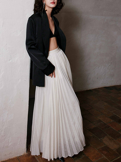 Solid Pleated Graceful Maxi Skirt