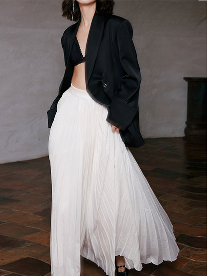 Solid Pleated Graceful Maxi Skirt