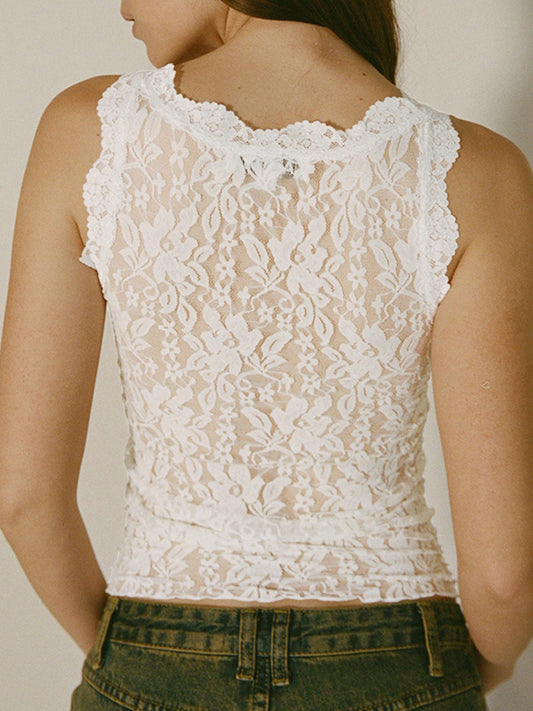 Sheer Lace Graceful Patchwork Tank Top