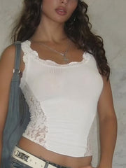 Sheer Lace Graceful Patchwork Tank Top Tank Tops & Camis