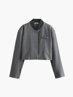 Tailored Pinstripe Graceful Patchwork Collar Jacket Jackets