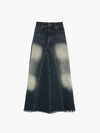 Tassels Hem Graceful Long Denim Skirt