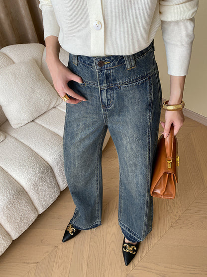 Vintage Denim Button Trendy Wide Leg Jeans