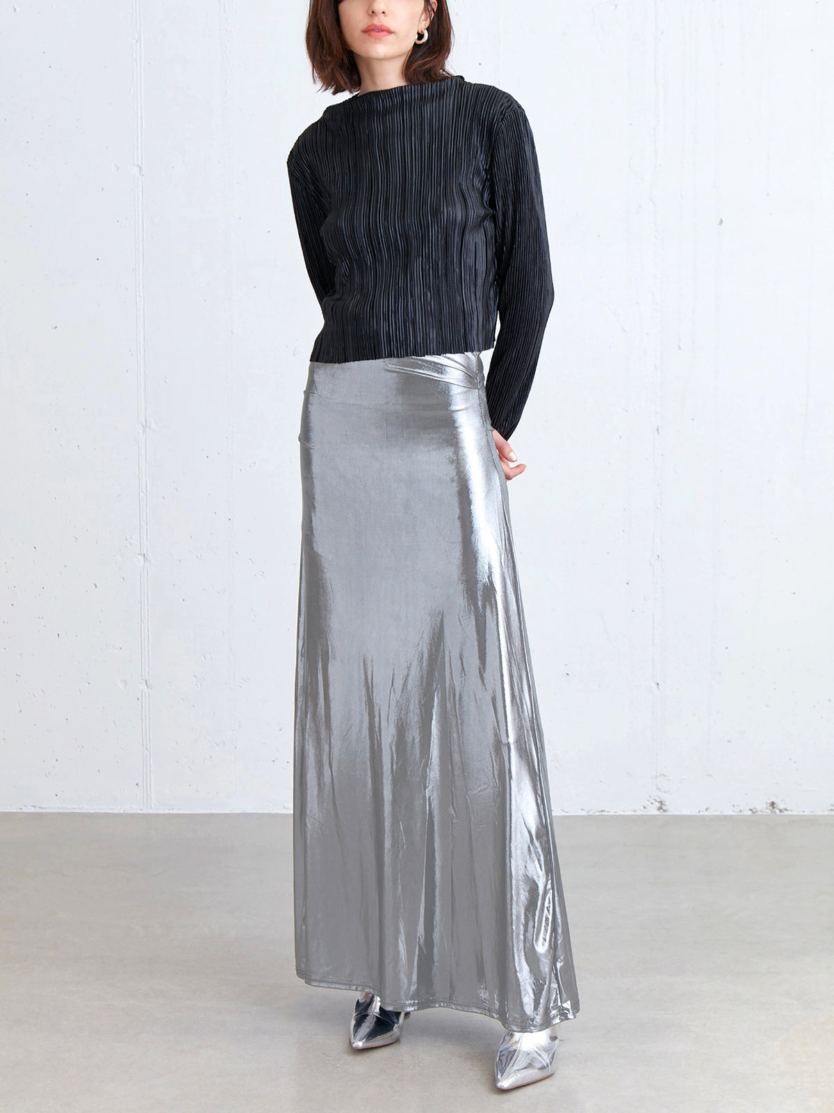 Metallic Silver Graceful Maxi Skirt