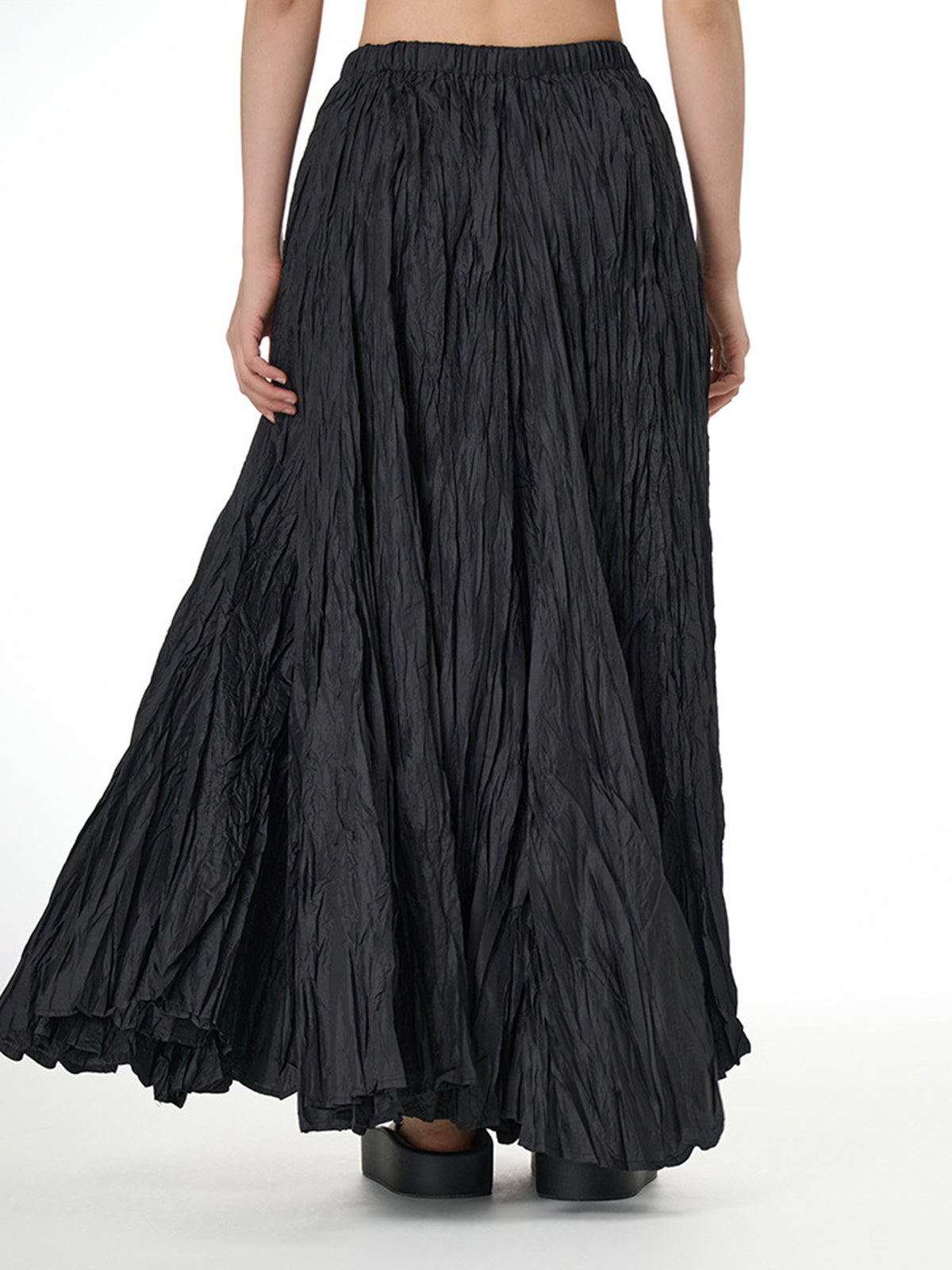 Solid Color Graceful Pleated Maxi Skirt