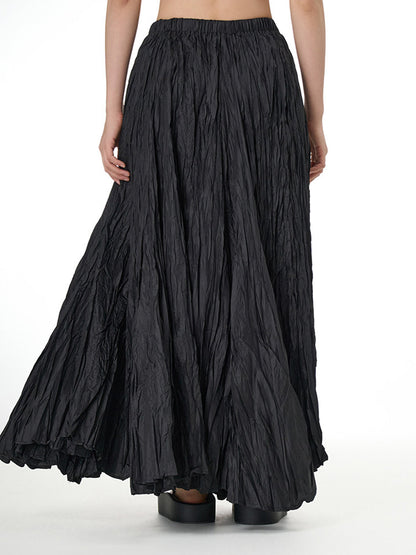 Solid Color Graceful Pleated Maxi Skirt