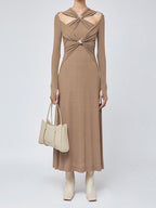 Criss Cross Cut Trendy Out Long Dress Brown / S Dresses