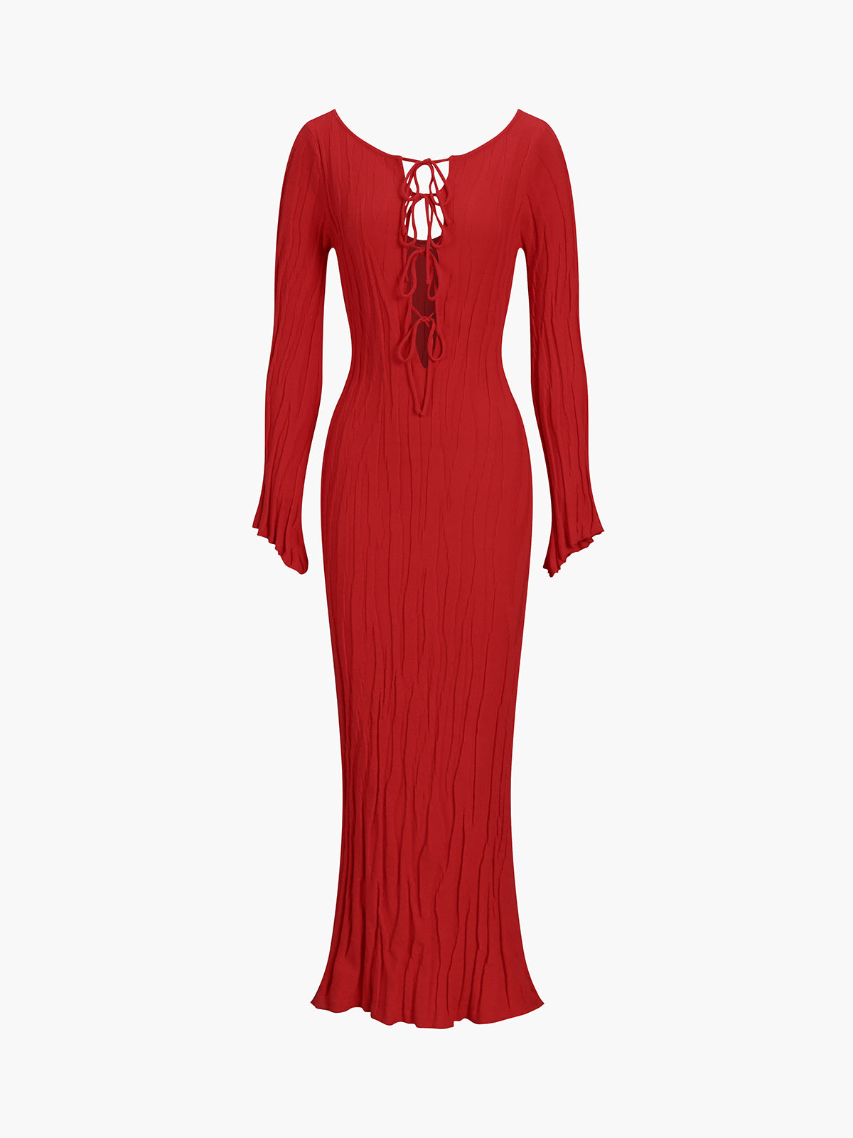 Tie Front Backless Lace Trendy Up Sweater Long Dress Red / S Sweaters L Main image