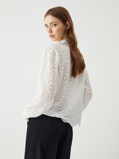 Cotton Ruffle Graceful Eyelet Blouse