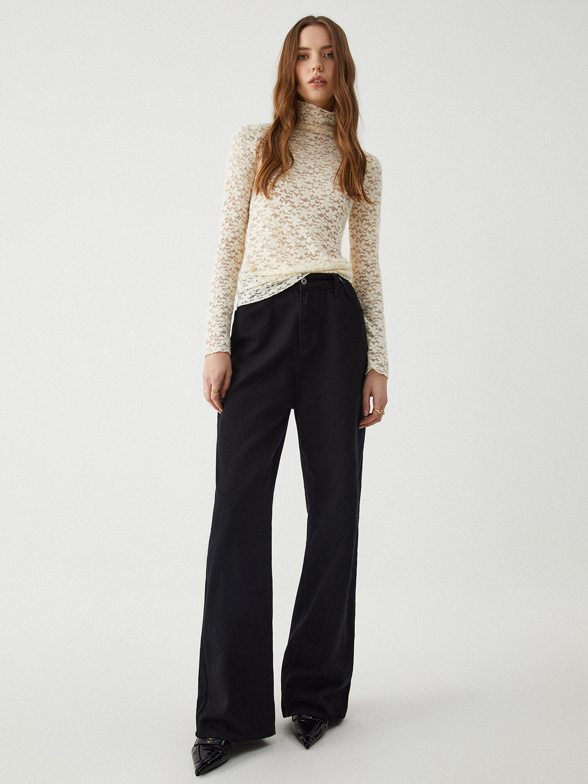 Sheer Lace Graceful Funnel Neck Top