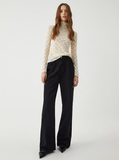 Sheer Lace Graceful Funnel Neck Top