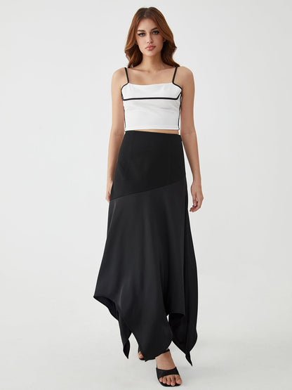 Solid Irregular Graceful Hem Maxi Skirt