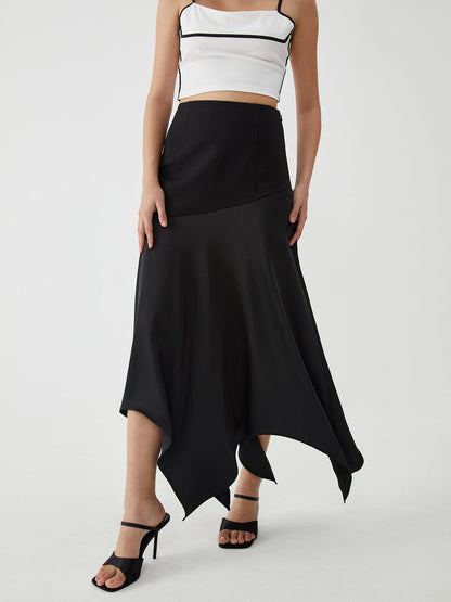 Solid Irregular Graceful Hem Maxi Skirt