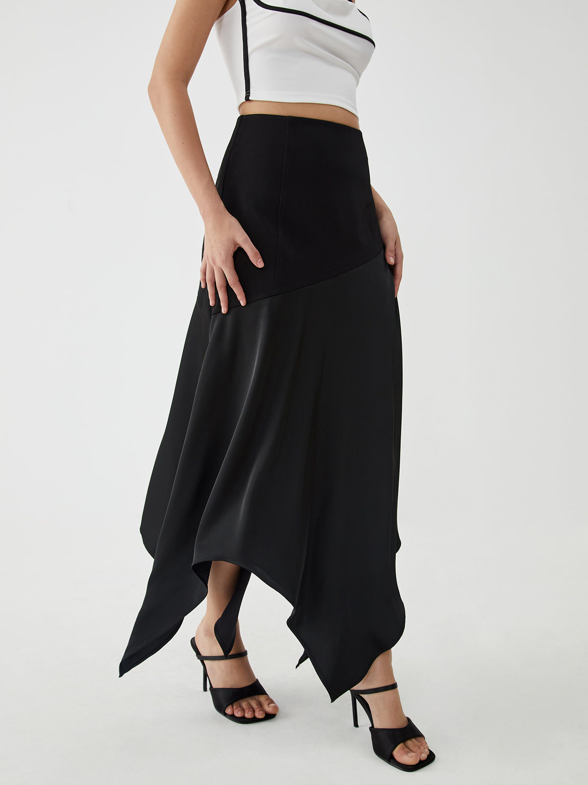 Solid Irregular Graceful Hem Maxi Skirt