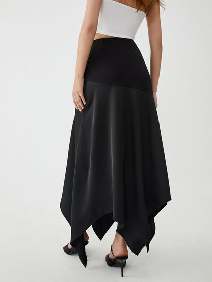 Solid Irregular Graceful Hem Maxi Skirt