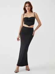 Solid Backless Graceful Two Piece Skirt Set Black / S Skirt Sets