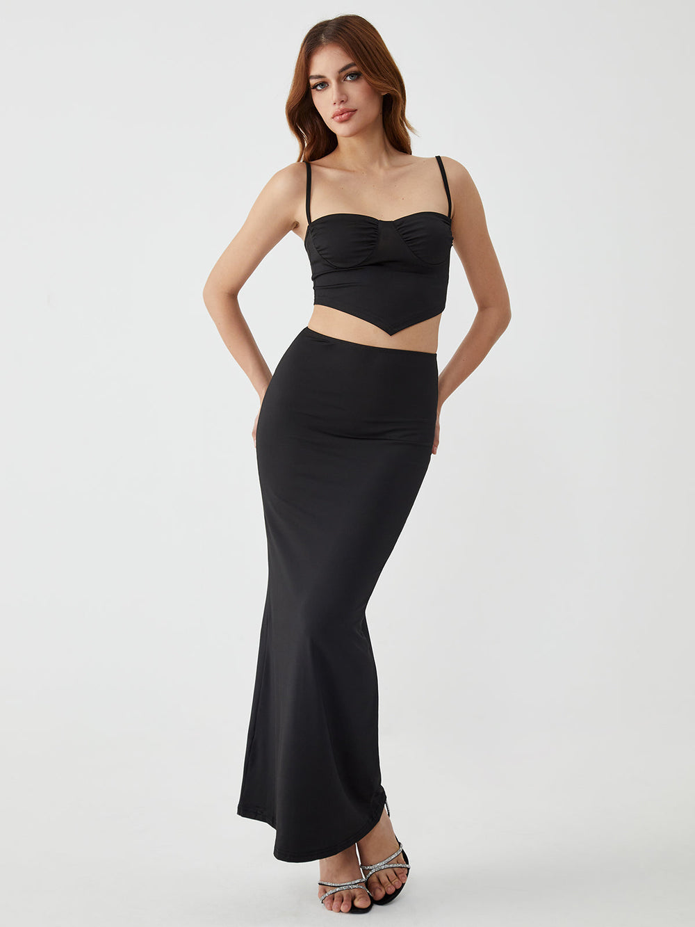 Solid Backless Graceful Two Piece Skirt Set Skirt Sets