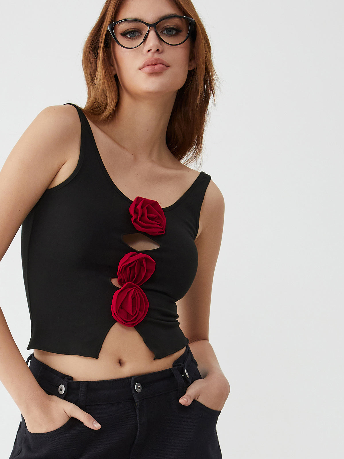 Bulgarian Rose Graceful Cut Out Cami Tank Tops & Camis