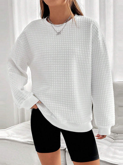 Solid Textured Graceful Crew Neck Sweatshirt