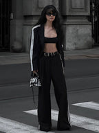 Side Striped Graceful Long Sleeve Blazer Blazers