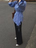 Striped Print Graceful Button Front Shirt Shirts