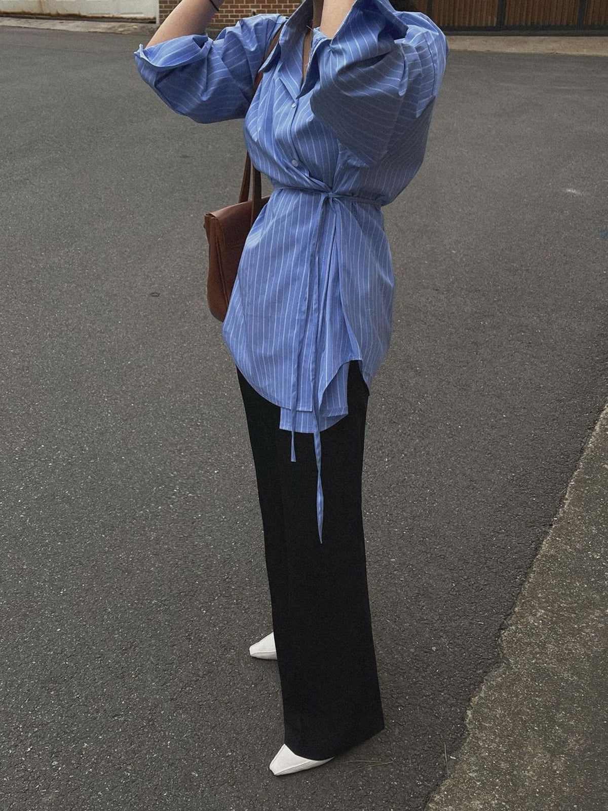 Striped Print Graceful Button Front Shirt Shirts