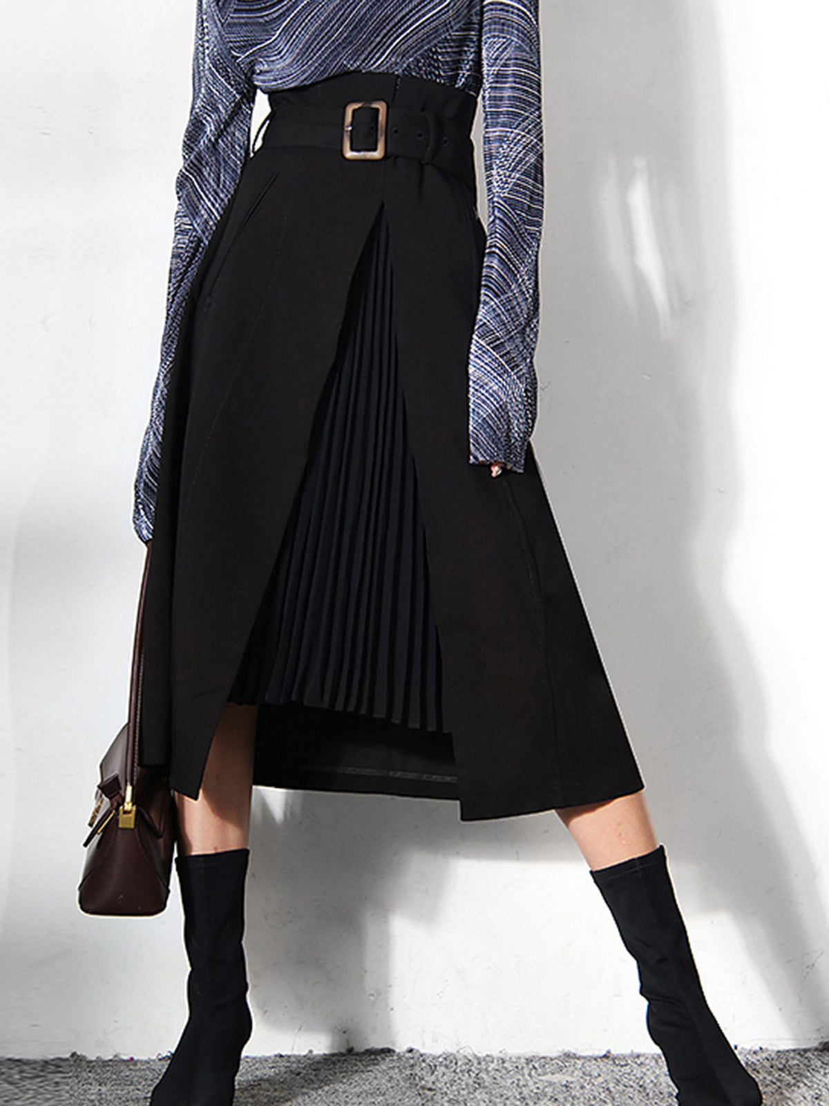 Irregular Package Graceful Belted Midi Skirt