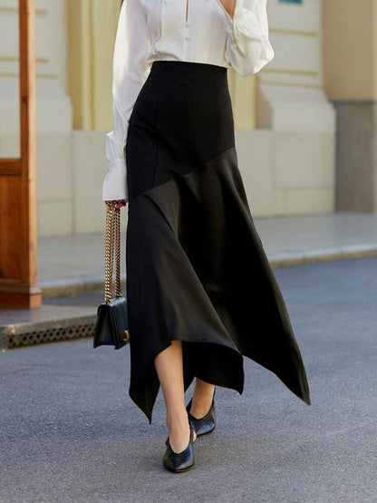 Solid Irregular Graceful Hem Maxi Skirt