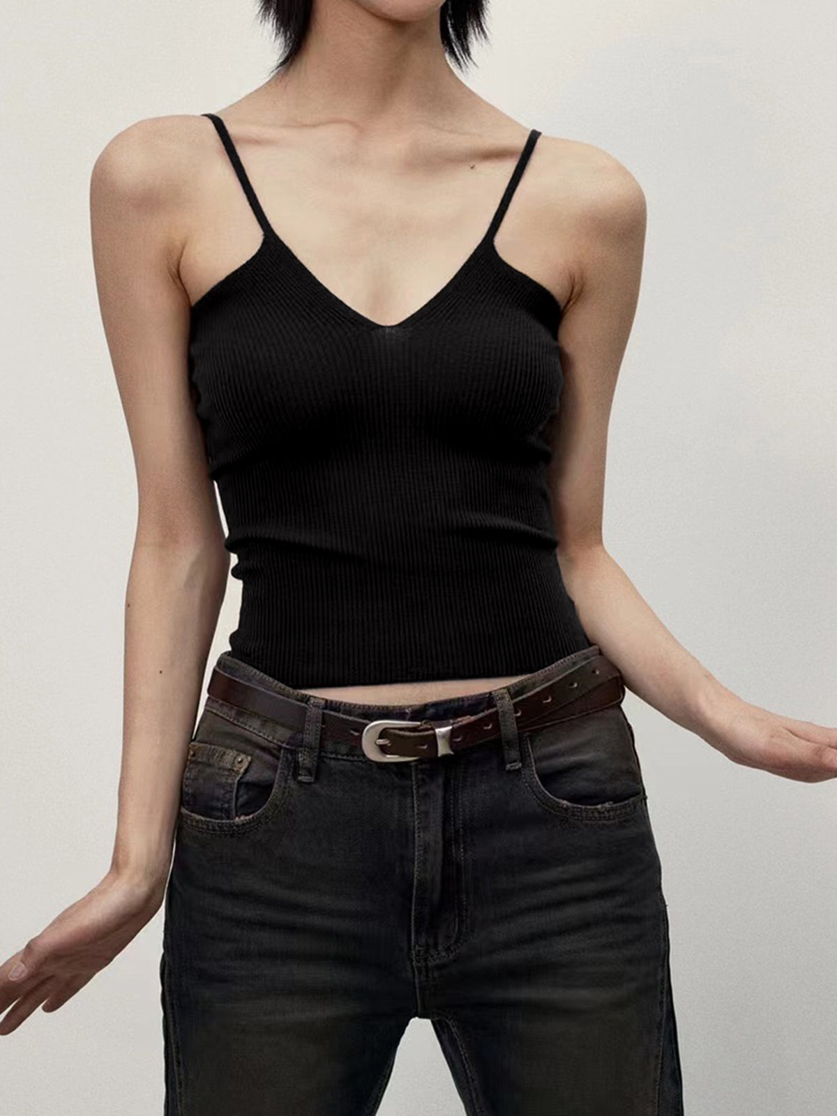 Seamless Deep Graceful Neck Ribbed Cami Black / S Tank Tops & Camis Main image