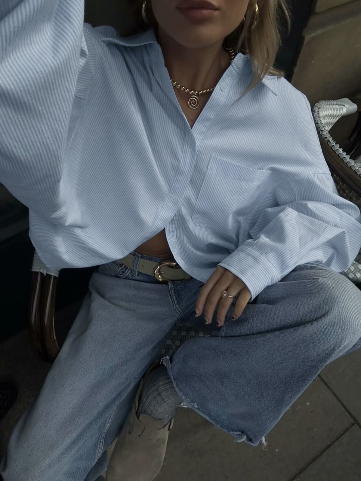 Cotton Striped Graceful Crop Shirt Secondary image