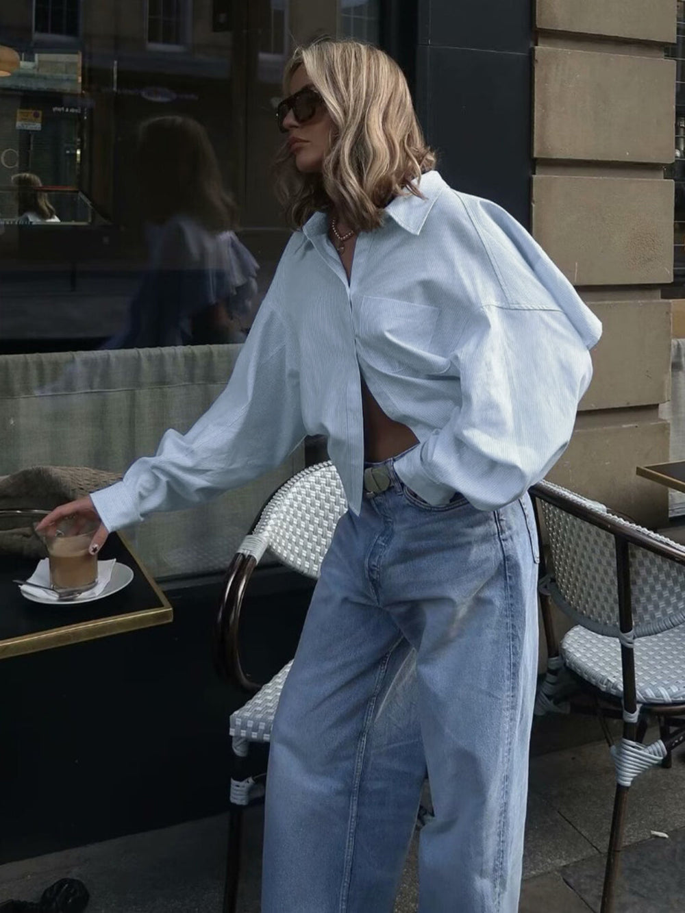 Cotton Striped Graceful Crop Shirt Shirts