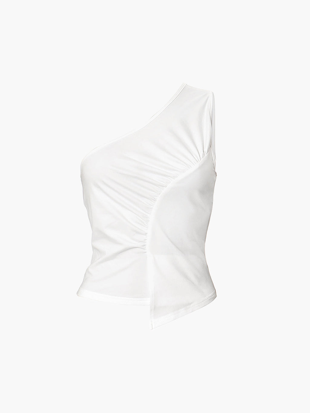 Sleeveless One Shoulder Trendy Ruched Plain Top Tank Tops & Camis