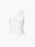 Sleeveless One Shoulder Trendy Ruched Plain Top Tank Tops & Camis