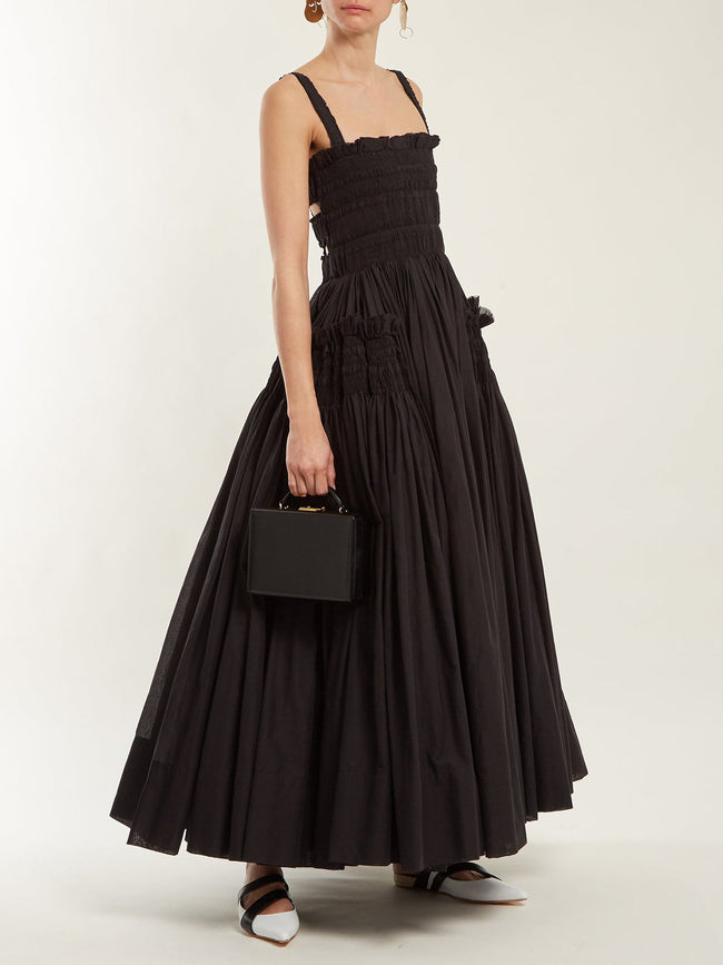 Shirred Pleated Graceful Cami Long Dress Black / XS Dresses Main image