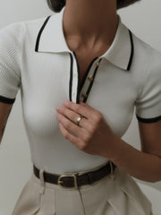 Contrast Trim Metal Trendy Button Knit Top White / XS Sweaters L