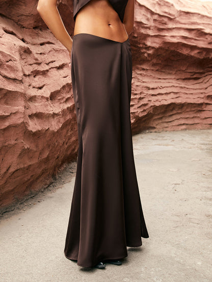 Maillard Asymmetric Graceful Waist Maxi Skirt