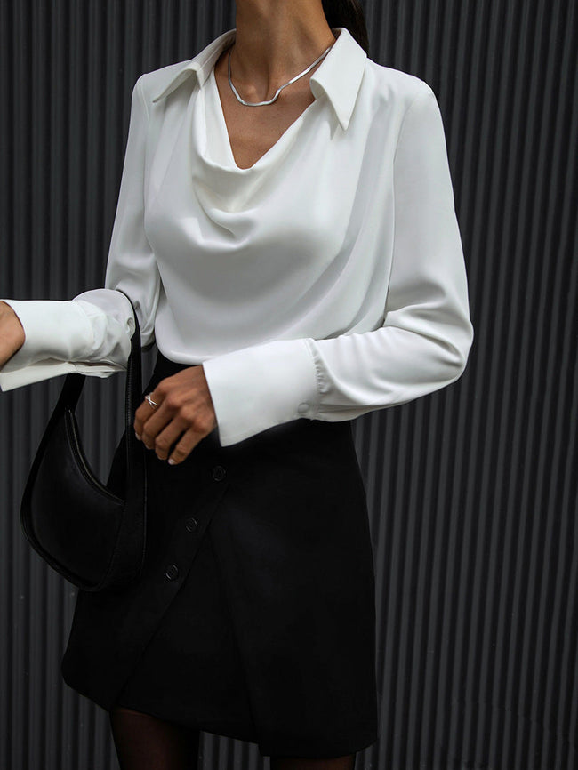 V Neck Pleated Graceful Long Sleeve Blouse White / XS Blouses Main image