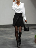 V Neck Pleated Graceful Long Sleeve Blouse Blouses