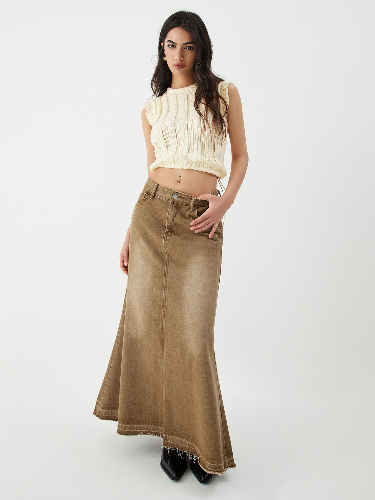 Maillard Washed Graceful Denim Maxi Skirt